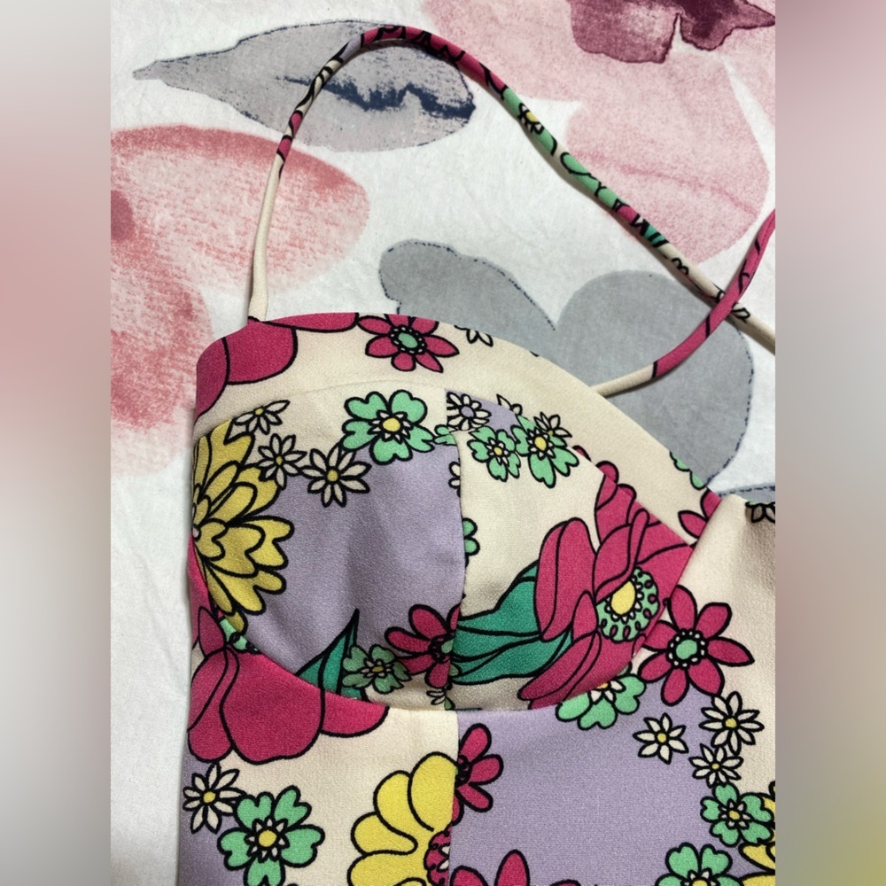 Zara Floral Sleeveless Spaghetti Strap Crop Tank Top Size Medium - Picture 6 of 12